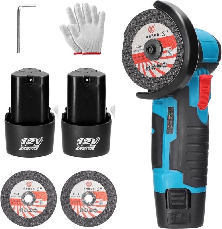 Mini Akku-Winkelschleifer, Elektrowerkzeug, tragbarer Schleifer zum Schneiden von Stahl, Stein, Holz, Keramik, Polieren