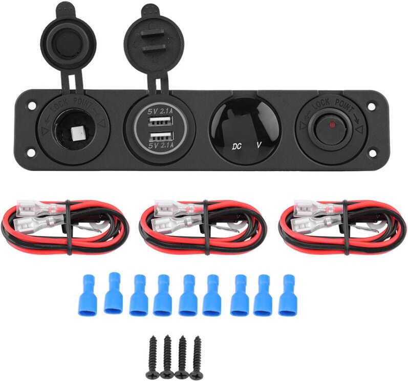AKLOSIPY 4 in 1 Ein/Aus-Wippschalterpanel mit Dual-USB-Voltmeter für Auto, Boot, LKW, Marine, rotes Wippschalterpanel fü...