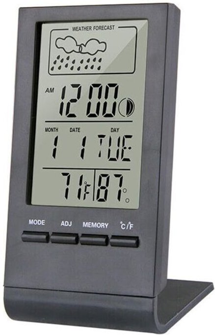 Digitales LCD-Thermometer und Hygrometer mit Temperatur- und Feuchtigkeitsanzeige, Wetterstation mit Uhr für den Innenbe...