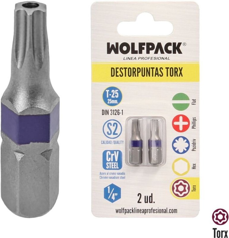 Manipulationssichere Torx 25-Schraubendreher-Bits (2 Stück). S2 Chrom-Vanadium-Stahl