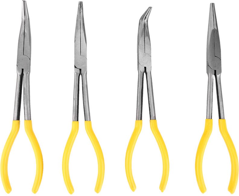 Spitzzange aus Kohlenstoffstahl mit rutschfestem Griff, 4er-Set, 28 cm lange Spitzzangen, zum Biegen und Schneiden