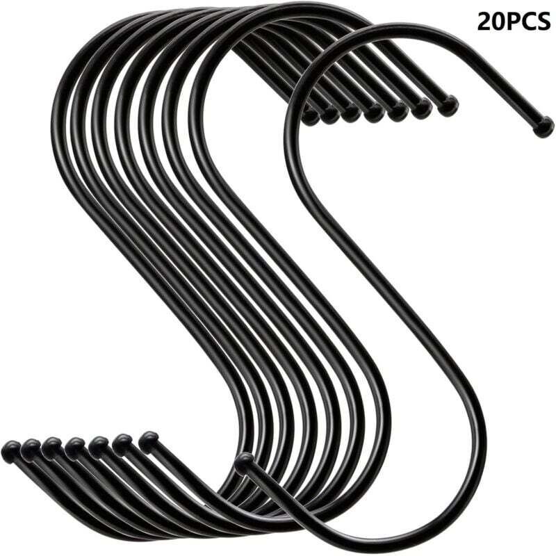20 Aufbewahrungshaken, multifunktionale Metallhaken für Küche, Bad, Schlafzimmer, Büro, Garten (Schwarz)
