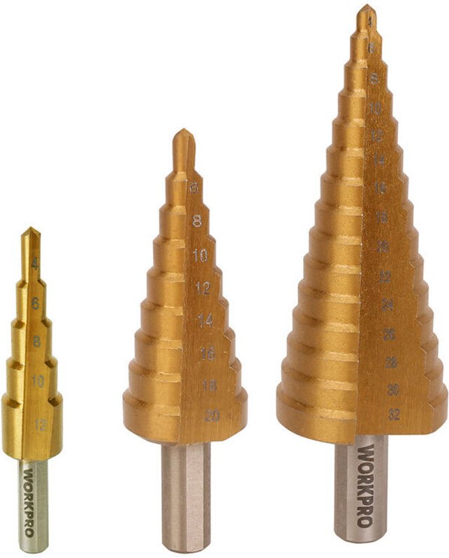 Stufenbohrer, Satz mit 3 Stück hss4241. workpro
