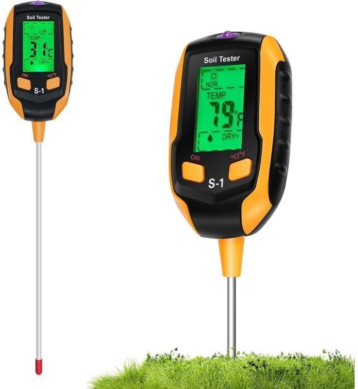 4-in-1 Bodentester, Pflanzenfeuchtigkeitsmesser mit Anzeige von Pflanzen-/Bodenfeuchtigkeit/pH-Wert/Sonnenlicht/Umgebung...