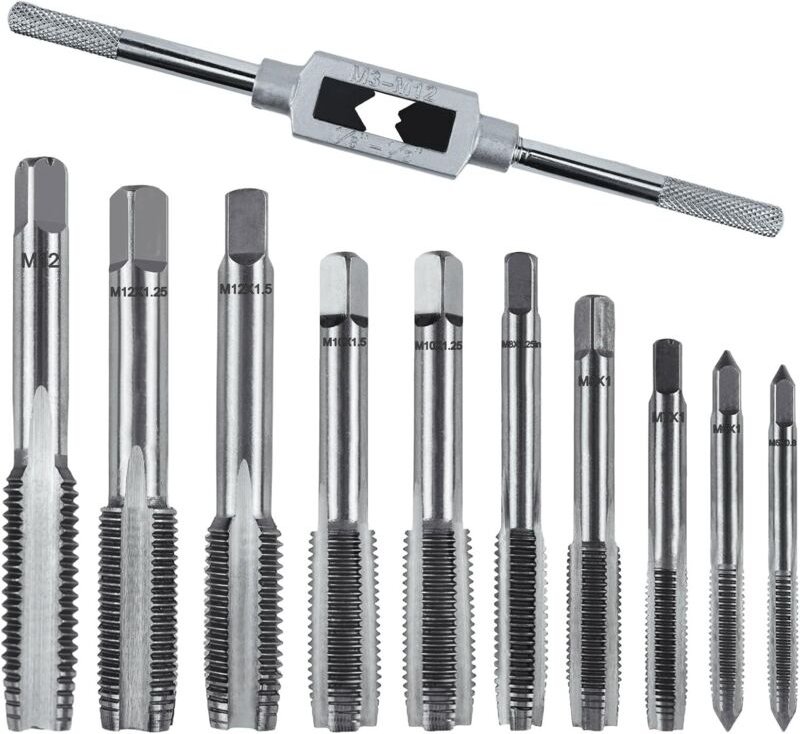 Gewindebohrer-Set, M5, M6, M7, M8, M10, M12, 11-teilig, metrisch mit Bohrer, Feingewinde, Werkzeuge, Gewindeschneidmasch...