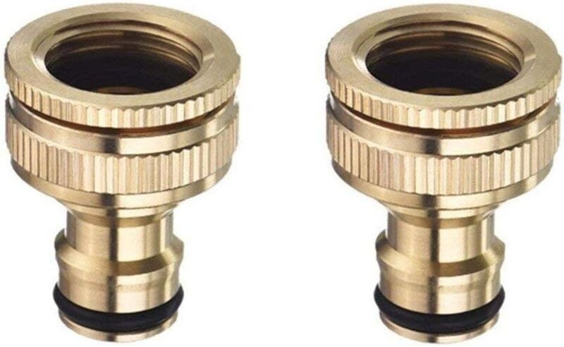 Messing 3/4'' und 1/2'' BSP 2-in-1 Schlauchhahnanschluss mit Gewinde, Durchflussverbinder, Gewindehahnadapter, 2er-Pack