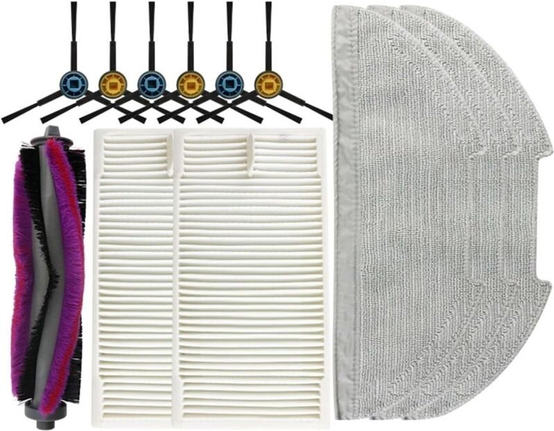 Ersatzteile kompatibel mit Midea M9 / VCR S10 Plus / Eureka E20Plus: Hauptbürste, Filter und Reinigungstuch.