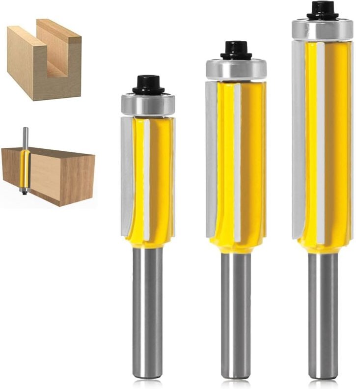 Hartmetall-Holzfräser – 3-teilig – Profilfräser mit 4-Nut-Schaft und geradem Stempel mit oberem Lager (Metall)