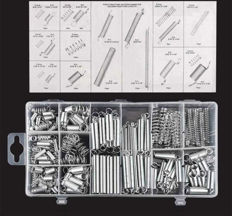 200 Stück Federsortiment Zugfedern Verschiedene kleine Zug- und Druckfedern mit Aufbewahrungsbox