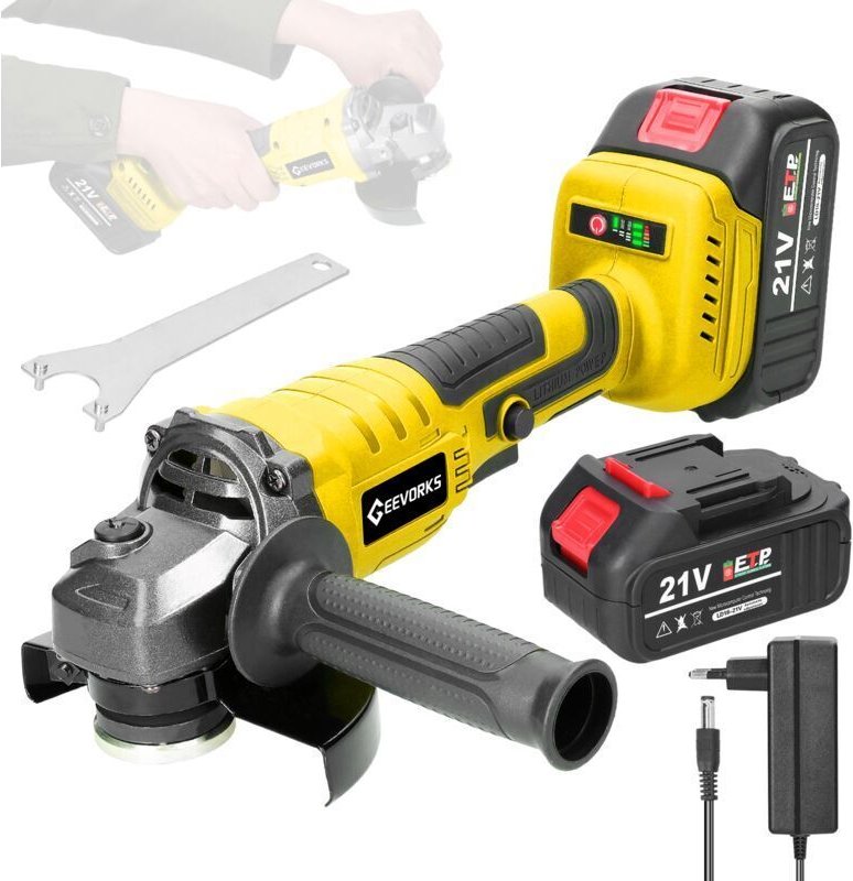 Vtizikl 21 V Meuleuse d'angle 125mm Sans fil, M14 Meuleuse d'angle Moteur sans balais avec 2 piles 1300 mAh pour couper ...