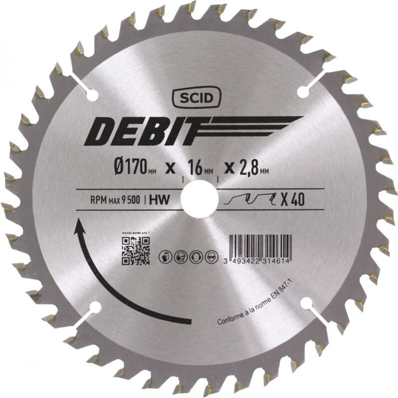 Kreissägeblatt aus Hartmetall Ø 170 mm 40 16 2,8
