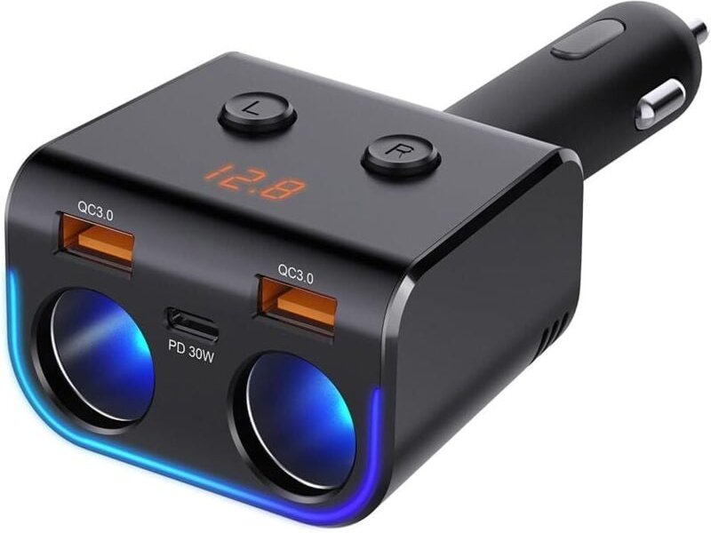 180W USB C Auto Ladegerät Zigarettenanzünder Verteiler Adapter Splitter Typ C KFZ Ladegerät 2 Fach, 12v USB Steckdose mi...