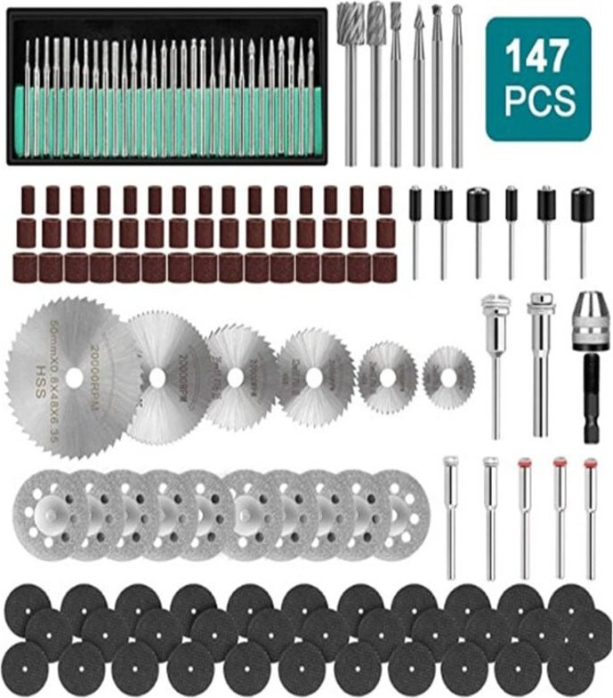 Vtizikl Mandrins de ponçage adaptés à la perceuse à ongles Dremel, 147 pièces, Kit de lames de scie, outils abrasifs rot...