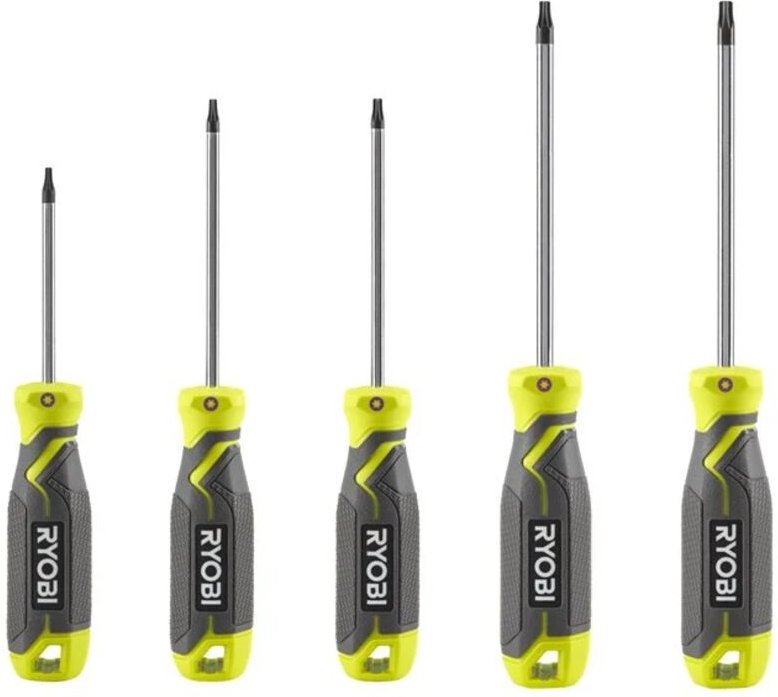 Ryobi RHSDST5 Magnet-Schraubendreher-Set, rutschfeste magnetische Spitzen, 5-teilig