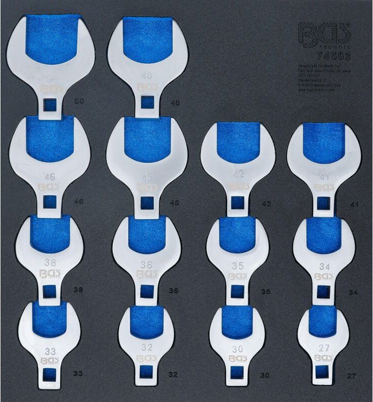 BGS 74563 Werkstattwageneinlage 2/3: Hahnenfußschl üssel-Satz, Antrieb Innenvierkant 12,5 mm (1/2"),