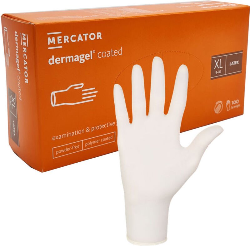 Thumbnail - XL Mercator Dermagel beschichtete Latexhandschuhe, 100 Stück
