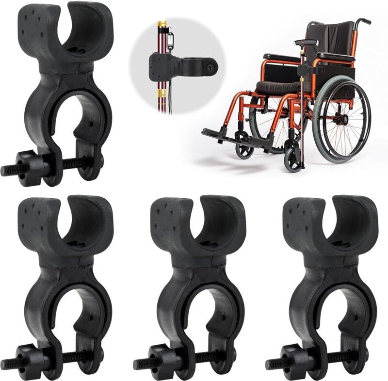 4-teiliges Krückenhalter-Set, Gehstockhalterung, Stockhalter für Rollstuhl, Rollator, Elektroroller und Fahrrad, Zubehör...