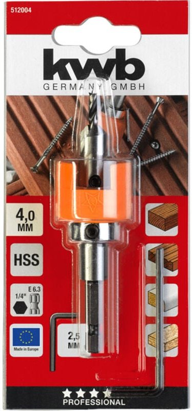 KWB - hss Hartholzbohrer mit Tiefenstopp und Senker, ø 4 mm - 512004