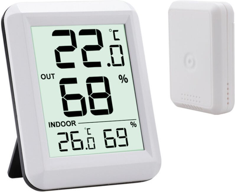 Weißes LCD-Display, °C/°F, Batterie enthalten, automatische Aktualisierung, Innen- und Außenthermometer mit drahtlosem S...