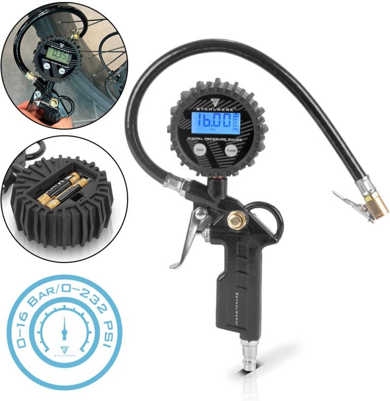 Stahlwerk - Druckluft-Reifenfüllpistole digital DRD-16 st Messbereich 0-16 Bar