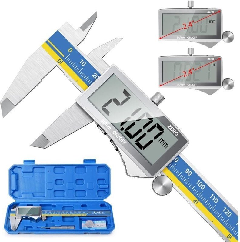 Professioneller digitaler Messschieber (150 mm) mit großem LCD-Display, Präzisions-Digitalmikrometer, Edelstahl mit Mill...
