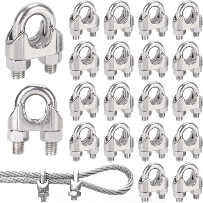 20 Stahlkabelklemmen 5 mm, Edelstahlkabelklemmen, geeignet für Drähte mit 5 mm Durchmesser