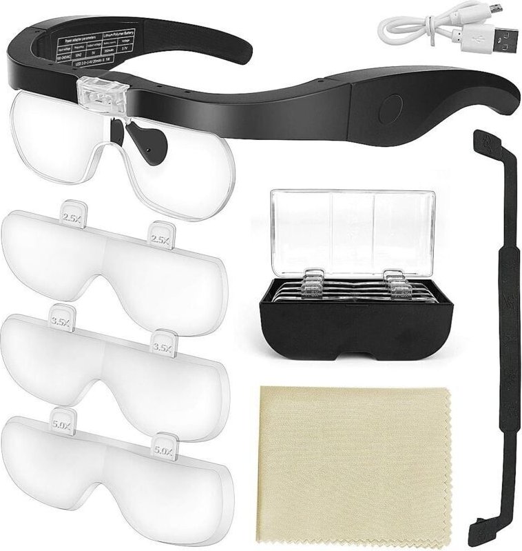 Lupen mit 2 LED-Leuchten, am Kopf montierte Lupe, freihändige Headset-Lupe zum Nähen, Lesen, Reparieren, Schmuck, Uhren ...