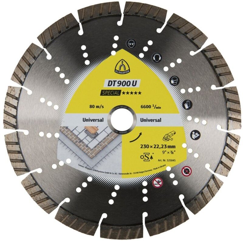 FP - Klingspor dt 900 u Diamanttrennscheiben, 230 x 2,6 x 22,23 mm 15 Segmente 42 x 2,6 x 12 mm, Standard Turbo