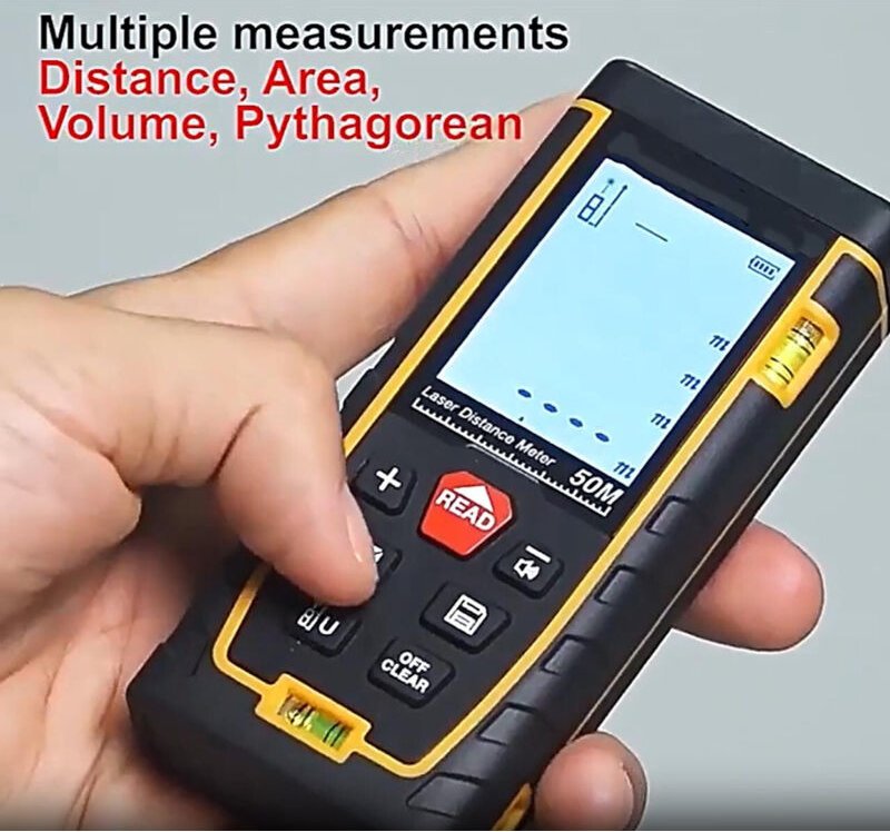 Laser-Entfernungsmesser 0–70 m, Reichweitenmesser in Metern/Zoll/Fuß, Längen-, Flächen- und Winkelmessung, Wasserwaage