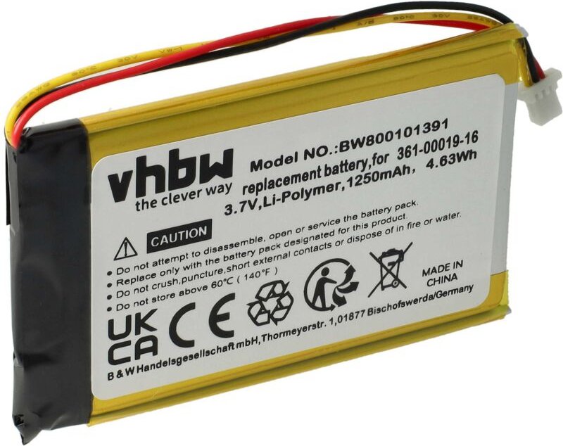 Vhbw - Akku kompatibel mit Garmin Nüvi 465T, 465 gps Navigation Navi (1250 mAh, 3,7 v, Li-Polymer) - Ersatz für AD21AD23...
