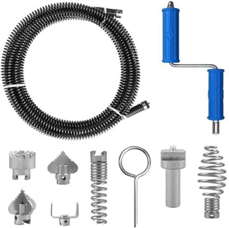 m lange Rohrreinigungsspirale mit 6 Schneidköpfen, 12 mm Abflussreinigungsspirale für Küchenspülen, Badezimmerabflüsse, ...
