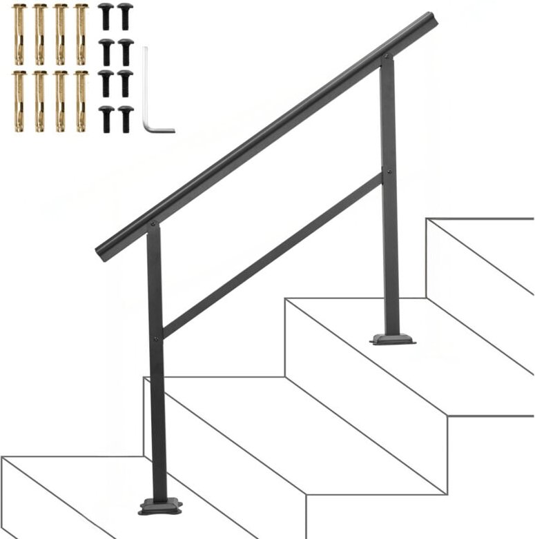 Mophorn - Outdoor Handlauf Treppengeländer 48X35.5 Zoll Aluminium Einstellbar 0-45 Grad Schwarz