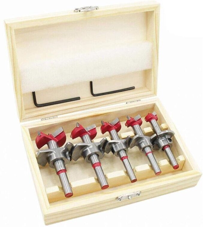Holzbohrer-Set, 5-teilig (Ø15-35 mm), Holzbearbeitungs-Fräser-Set mit einstellbarer Positionierung, Hartmetall-Lochsäge ...