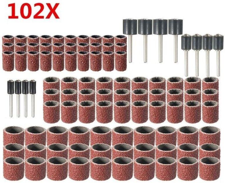 102-teiliges Gummischleiftrommel-Set mit kostenloser Aufbewahrungsbox, inklusive 90 Schleifbändern und 12 Trommeldornen ...