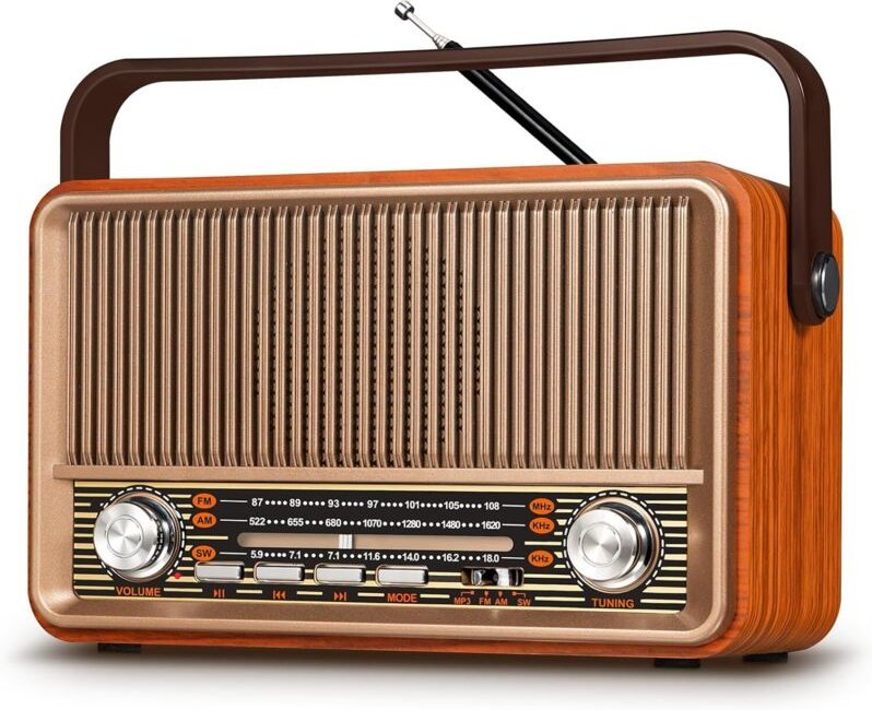 J-120 Vintage-Radio, tragbares AM/FM/SW-Radio mit wiederaufladbarem 1800-mAh-Akku oder Wechselstromversorgung, Bluetooth...