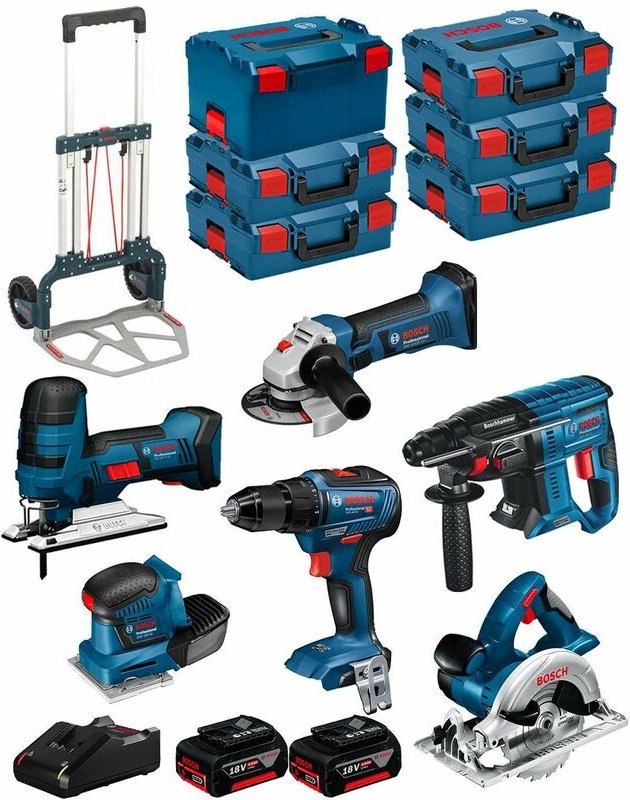 Kit 18V BK601 (gst 18V-LIS+GKS 18V-LI+GSS 18V-10+GSR 18V-55+GBH 18V-21+GWS 18-125V-LI+ 2x4,0Ah+GAL18V-40+6xL-Boxx+Caddy)...