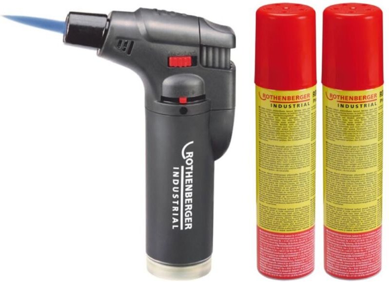 ROTHENBERGER Industrial Sturmfeuerzeug, Lötbrenner, wiederbefüllbar, inkl. 2 x Nachfüllgas 100 ml