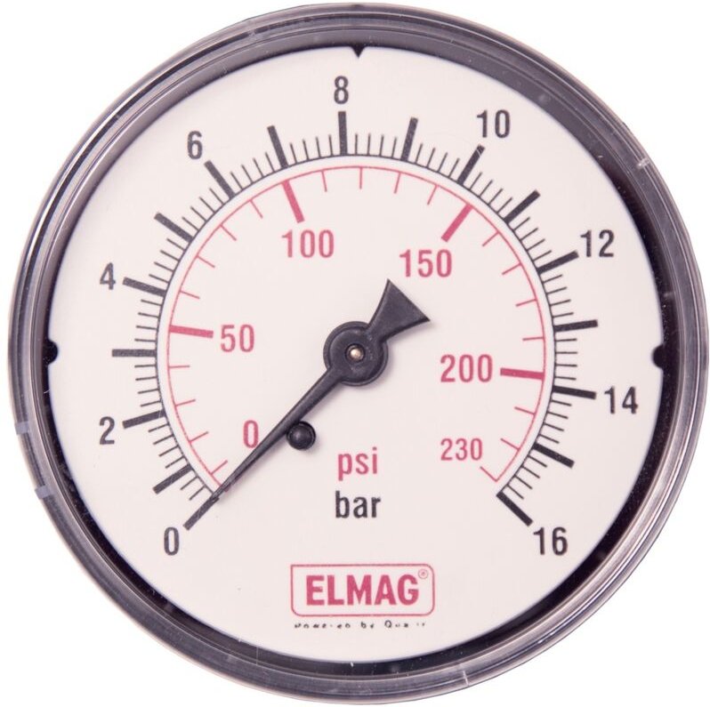 Druckluft Manometer 63 mm 0 - 16 bar mit Außengewinde hinten 1/4' - Elmag