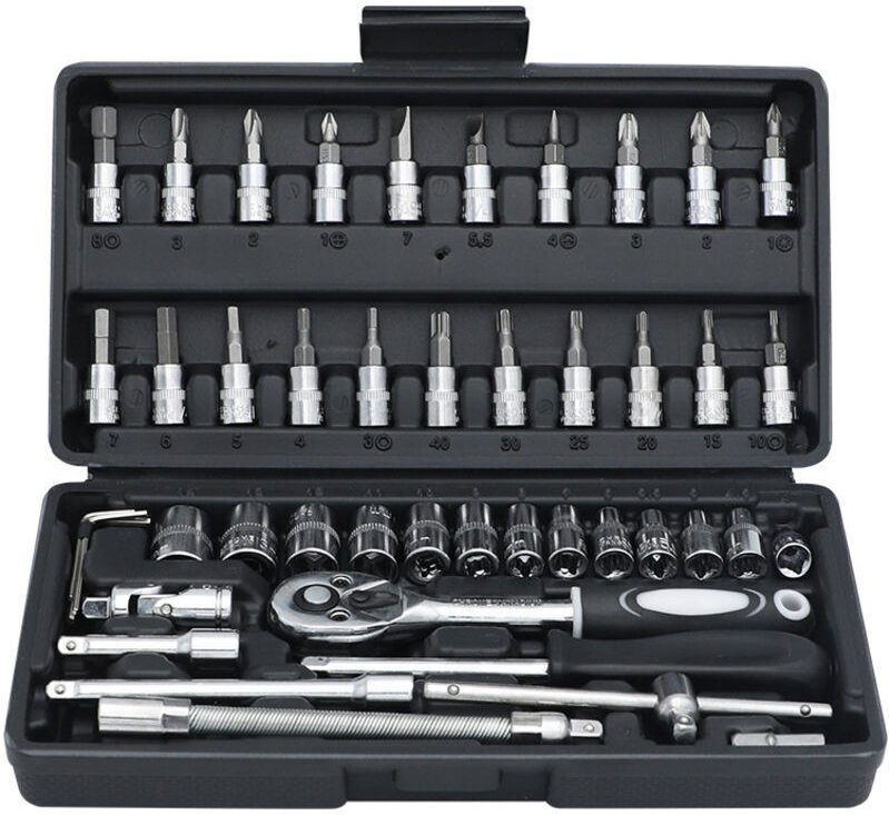 46-teiliger 1/4-Zoll-Steckschlüsselsatz, mechanisches Werkzeugset für Heim- und Kfz-Reparaturen
