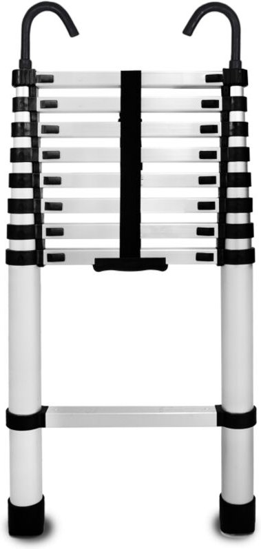 Zusammenklappbare Teleskopleiter aus Aluminium mit 9 Stufen, Stoppern und Haken – Länge 2,6 m