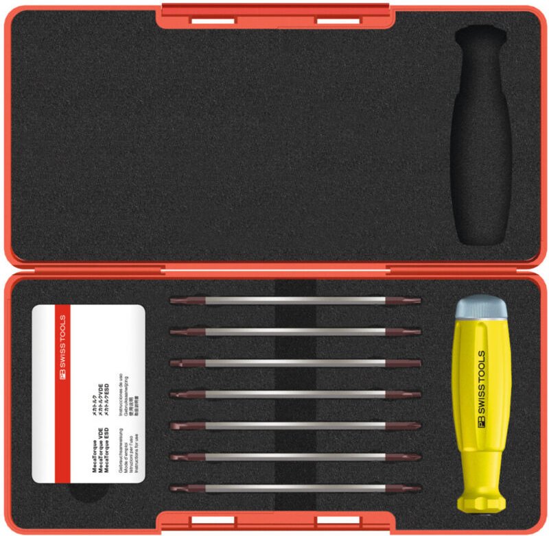 Pb Swiss Tools - Drehmoment-Schraubendreher-Sortiment, 8-teilig mit Skala, Wechselklingenaufnahme, esd, 50 cN·m