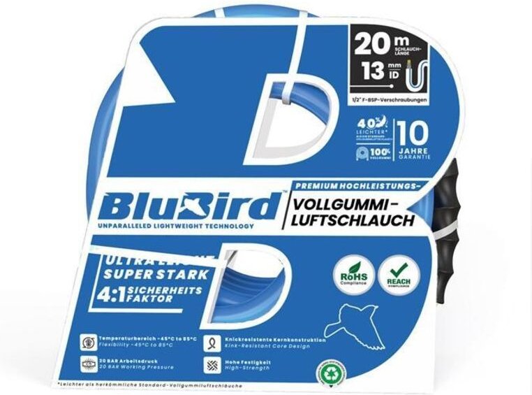 Werkstattschlauch-Set BluBird Innen-Ø 13 mm Außen-Ø 20 mm Länge 20 m Schnellverschlusskupplung G1/2 ″