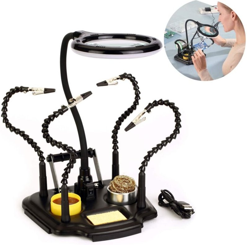 Flexibles Stativ 4 Arme & Klemmen + Lupe MitLicht Led Zd-11m-3