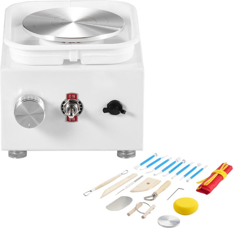 Mophorn - Mini-Töpferscheibe, 0–320 U/min einstellbare Geschwindigkeit, elektrischer Keramik-Drehteller, 18-teiliges Zub...