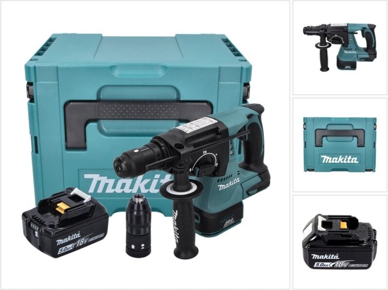 Makita - dhr 243 T1J Akku Bohrhammer 18 v 2,0 j sds plus Brushless + 1x Akku 5,0 Ah + Makpac - ohne Ladegerät