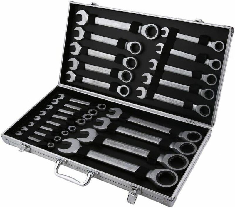 Schraubenschlüssel Set Ratsche 22tlg 6-32mm Ratschenschlüssel Satz Maulschlüssel Gabelschlüssel Tool Gelenk-Ratschenschl...
