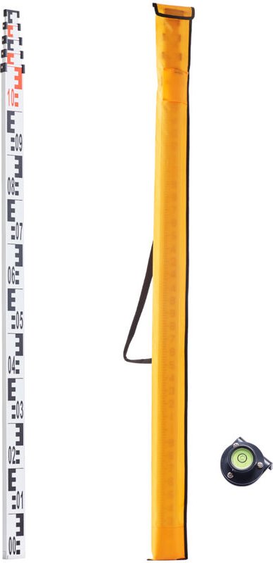 Mophorn - 5M Teleskop-Messstab aus Aluminium, beidseitige cm/mm-Skala, Nivellierstab mit Wasserwaage und Tragetasche zum...