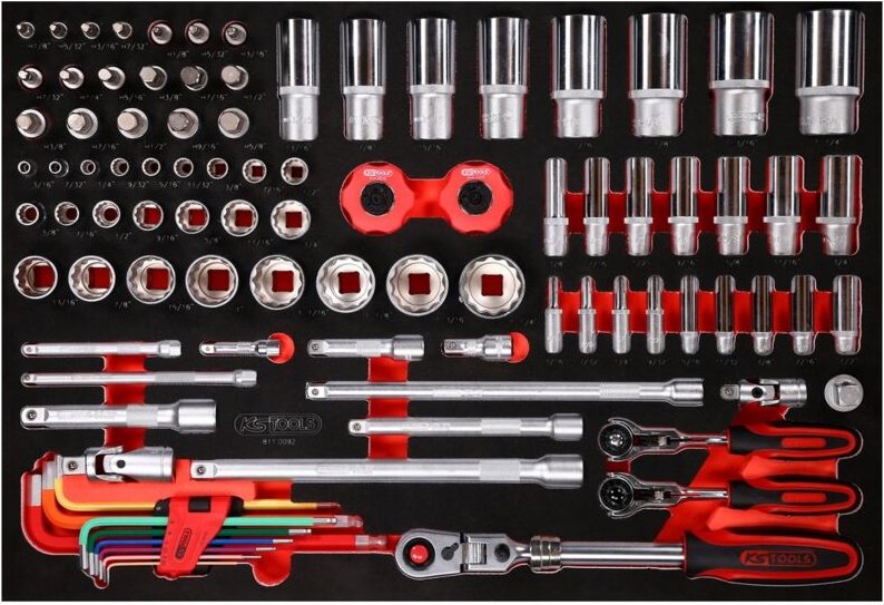 KS Tools 1/4 + 3/8 + 1/2 Steckschlüssel-Satz in Schaumstoffeinlage, 92-tlg., Zoll