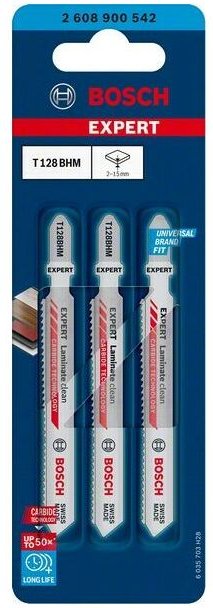 Accessories 2608900542 expert 'Laminate Clean' T128 bhm Stichsägeblatt, 3 Stück 3 St. - Bosch