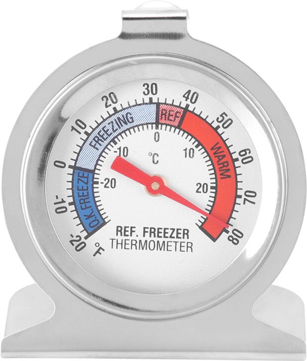 Gefrierschrankthermometer, Edelstahl, großes Zifferblatt, induktionsgesteuert, mechanisch, ohne Batterie, Batteriebetrie...